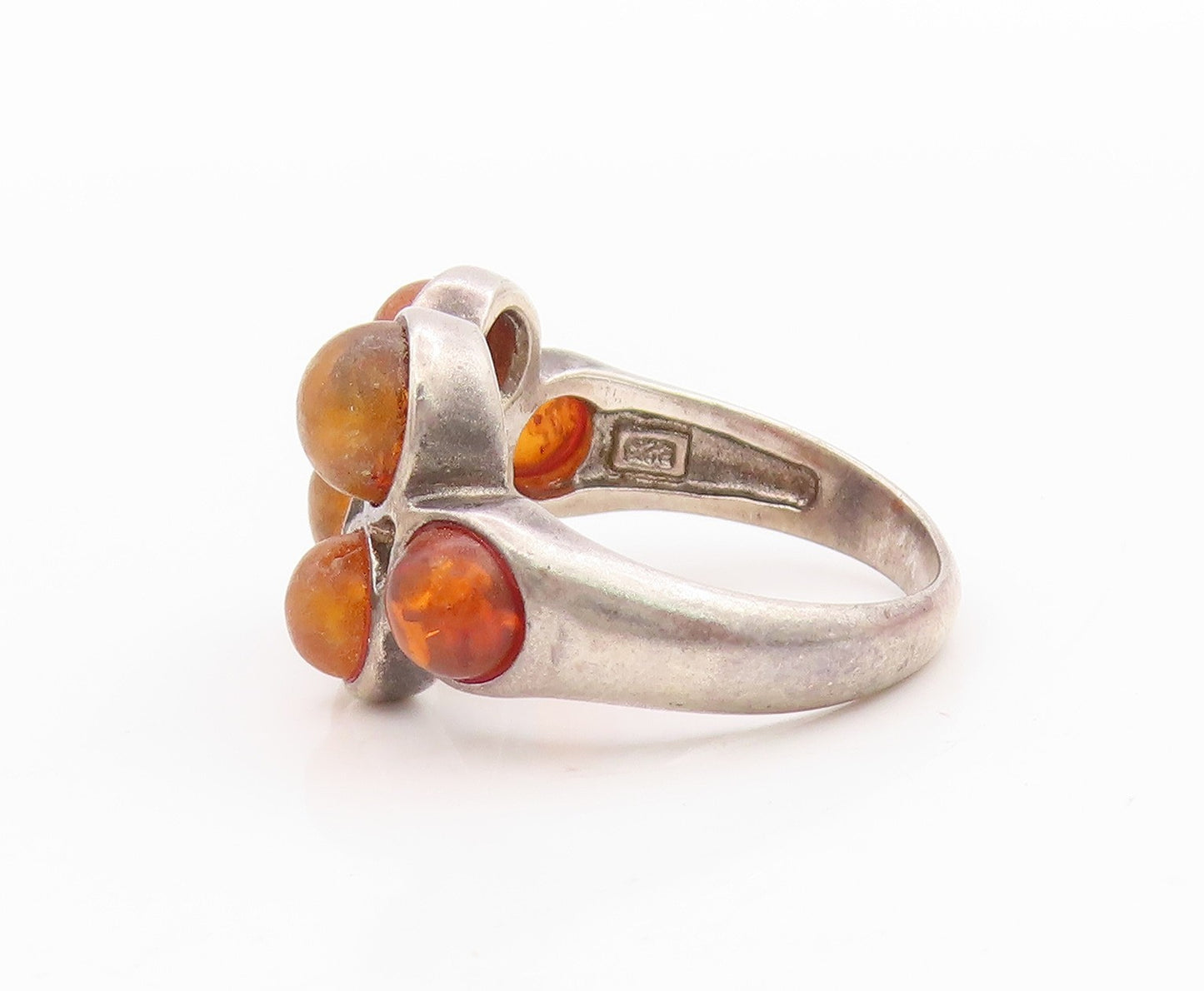 925 Sterling Silver Vintage Ring Designer Cabochon Honey Amber  Sz 6  RG33265