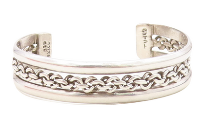 MEXICO 925 Sterling Silver  Vintage Dark Tone Twist Cuff Bracelet  BT2930