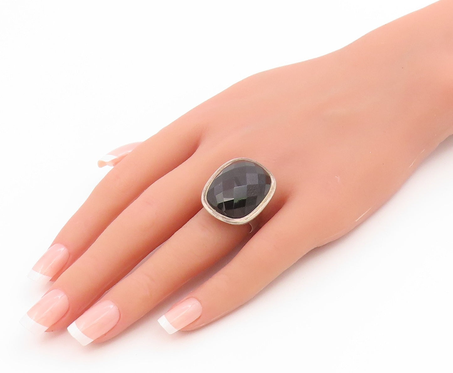 925 Sterling Silver Vintage Ring SCOTT KAY Faceted Onyx Band  Sz 7.5  RG36064