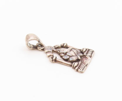 925 Sterling Silver  Vintage Figure Sitting Between Pedestal Pendant  PT21884