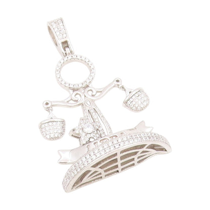 925 Sterling Silver Vintage Pendant CZ Libra Zodiac Balance Scales  PT25643
