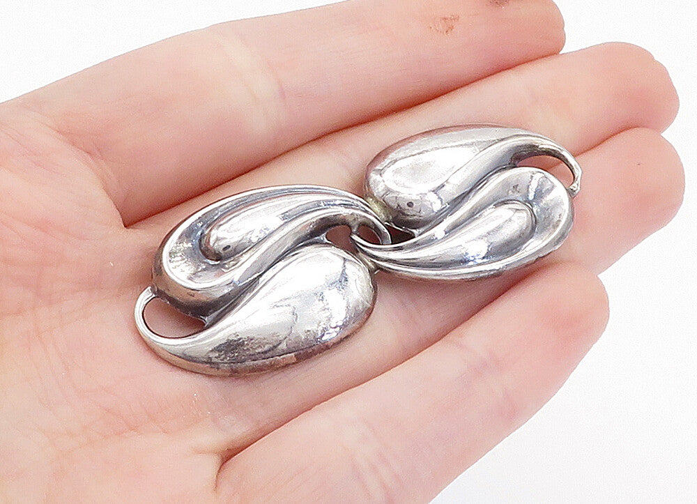 JEWEL ART 925 Sterling Silver  Vintage Shiny Swirl Design Brooch Pin  BP1378