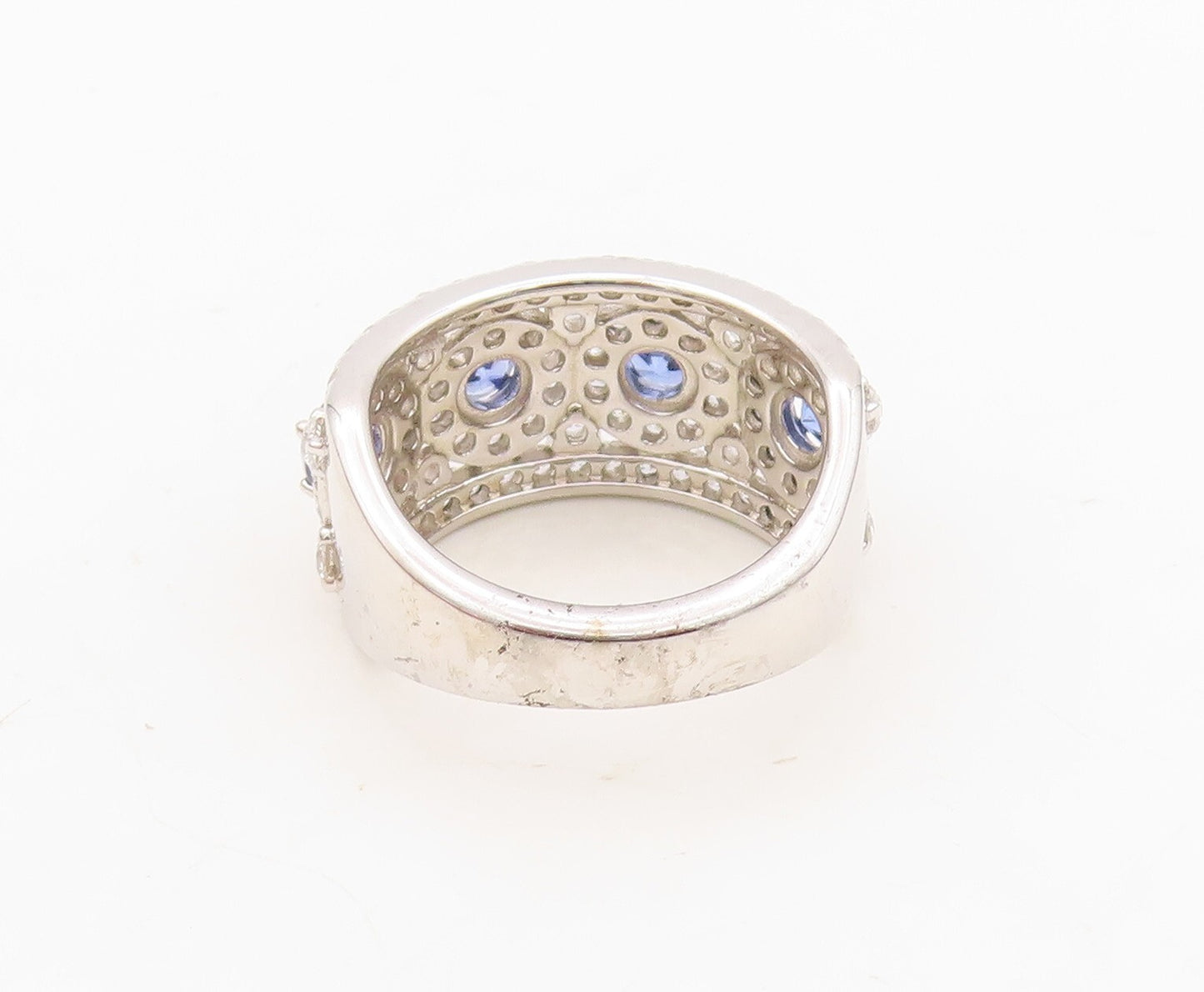 925 Sterling Silver Vintage Ring Round Cut Sapphire Halo CZ Inlay  Sz 7  RG30511