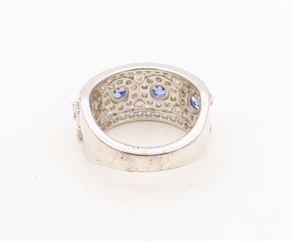 925 Sterling Silver Vintage Ring Round Cut Sapphire Halo CZ Inlay  Sz 7  RG30511