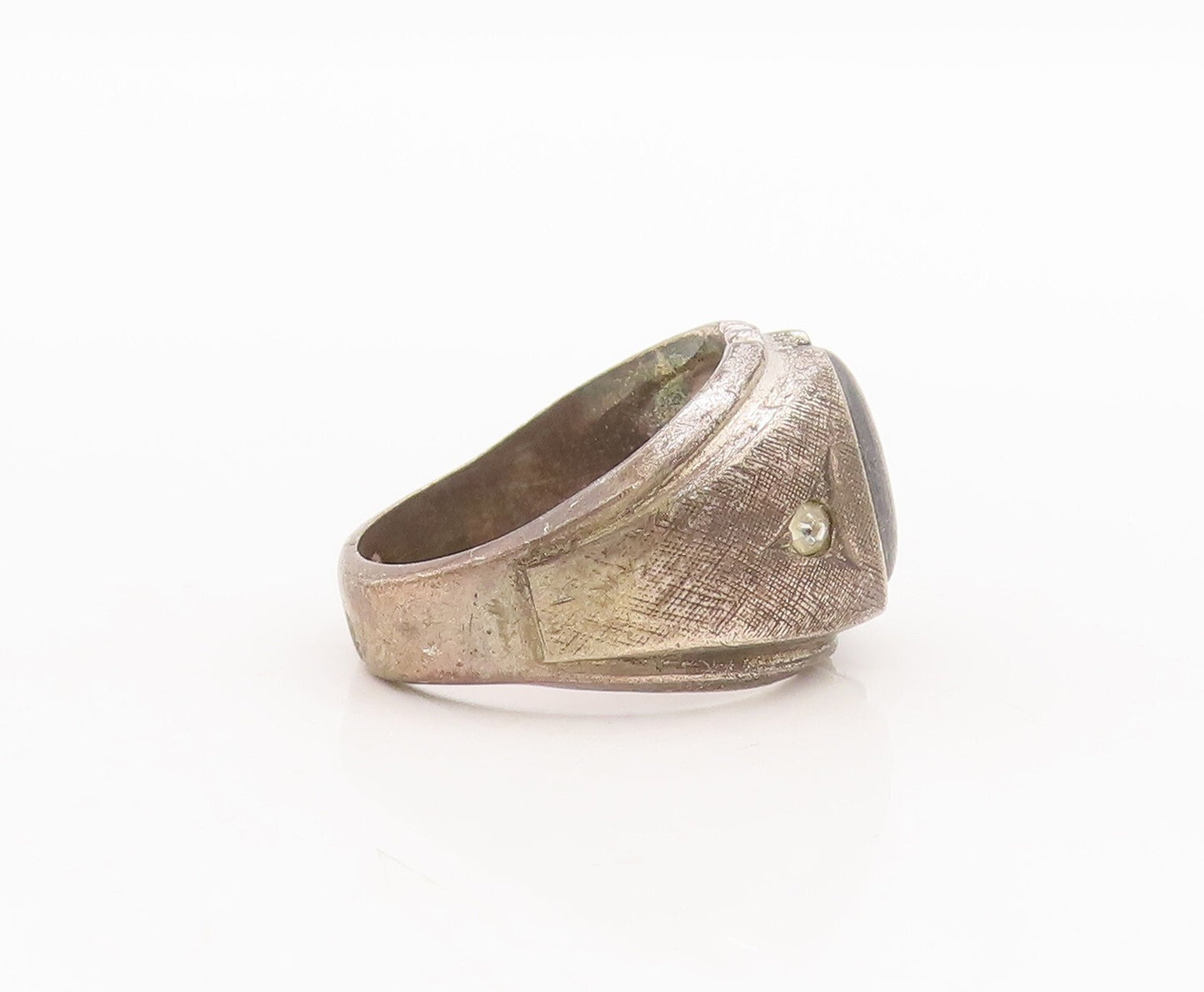 925 Sterling Silver Vintage Ring CLARK COOMBS Antique Carved CZ  Sz 8  RG29090