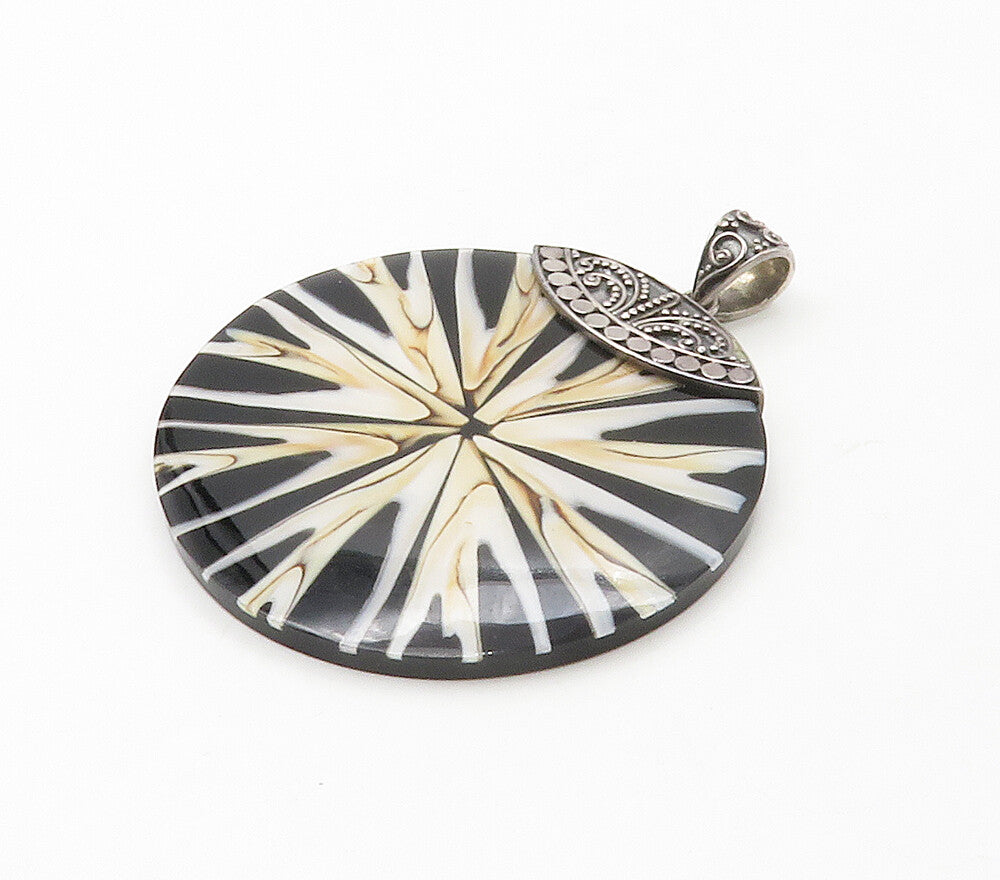 MERAV 925 Sterling Silver  Vintage Black Onyx Ornate Bail Pendant  PT13185