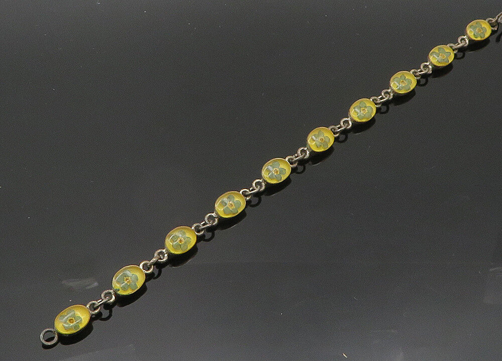 925 Sterling Silver  Vintage Petite Flower Art Dark Tone Chain Bracelet BT8191