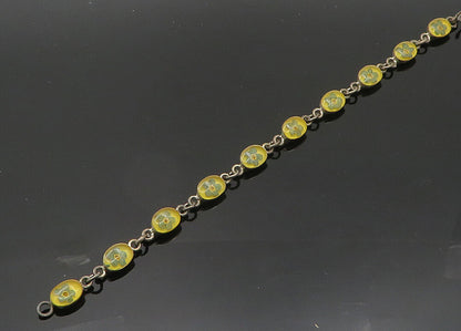 925 Sterling Silver  Vintage Petite Flower Art Dark Tone Chain Bracelet BT8191