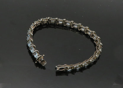 925 Sterling Silver  Vintage Prong Set Blue Topaz Tennis Bracelet  BT7981