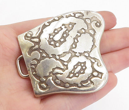 MEXICO 925 Sterling Silver  Vintage Etched Abstract Design Belt Buckle  TR1261