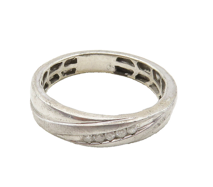 925 Sterling Silver  Vintage Genuine Diamonds Shiny Band Ring Sz 10.5  RG15965