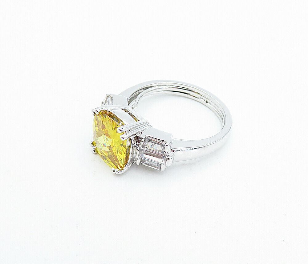 925 Silver  Citrine & Cubic Zirconia Shiny Solitaire Accent Ring Sz 7  RG3588