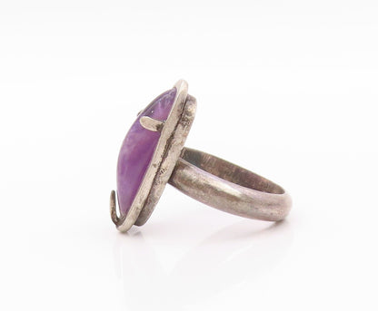 925 Sterling Silver Vintage Ring Modernist Amorphas Shape Amethyst Sz 7  RG32637