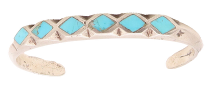 ZUNI NAVAJO 925 Sterling Silver Vintage Rhombus Turquoise Bracelet  BT9914