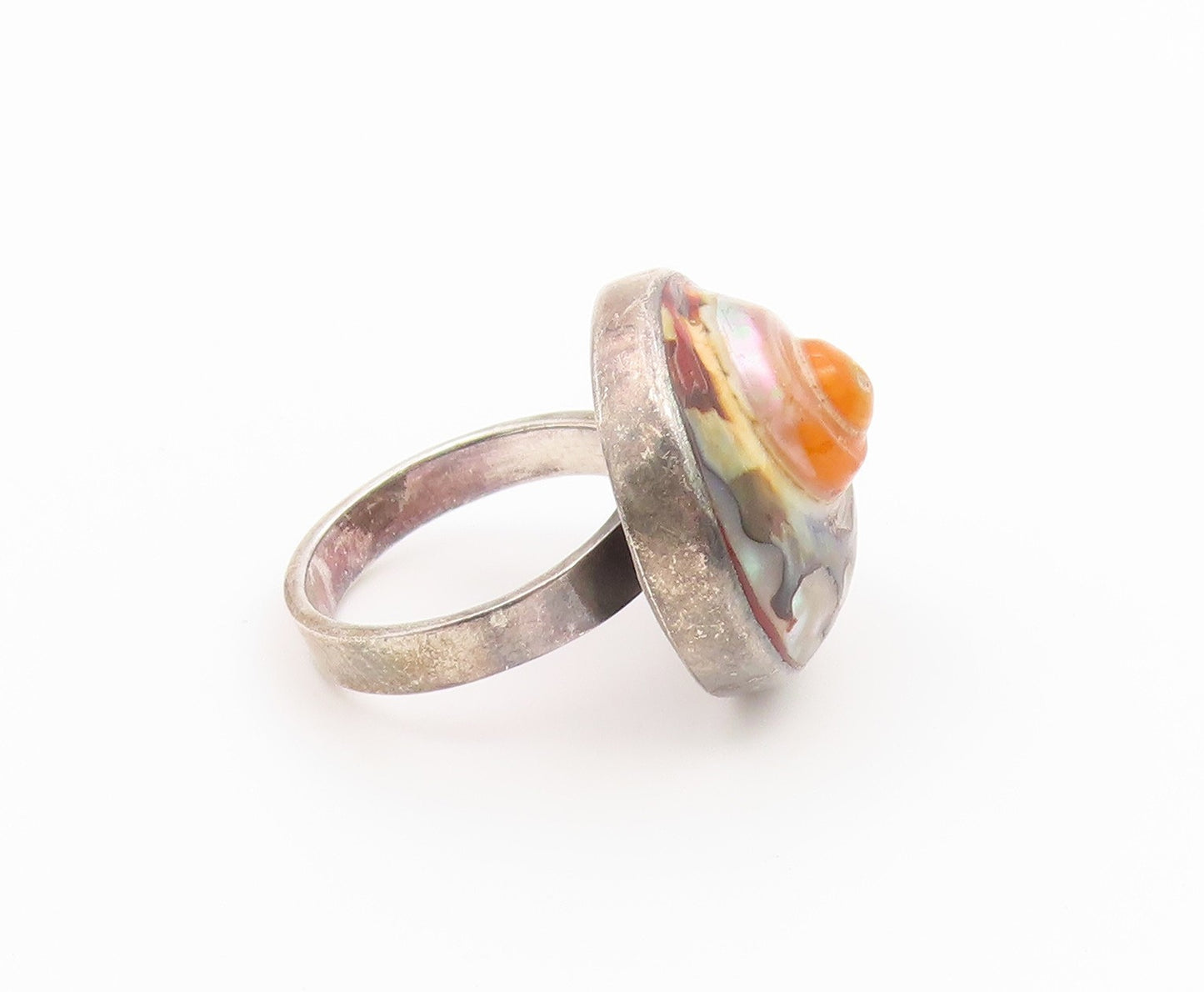 925 Sterling Silver Vintage Ring Modernist Spiral Shell Band  Sz 7  RG36792