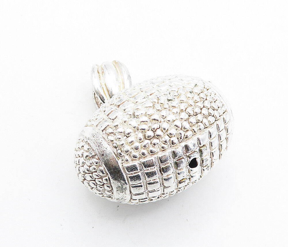 925 Sterling Silver  Vintage Shiny Hollow Football Motif Sport Pendant  PT4789