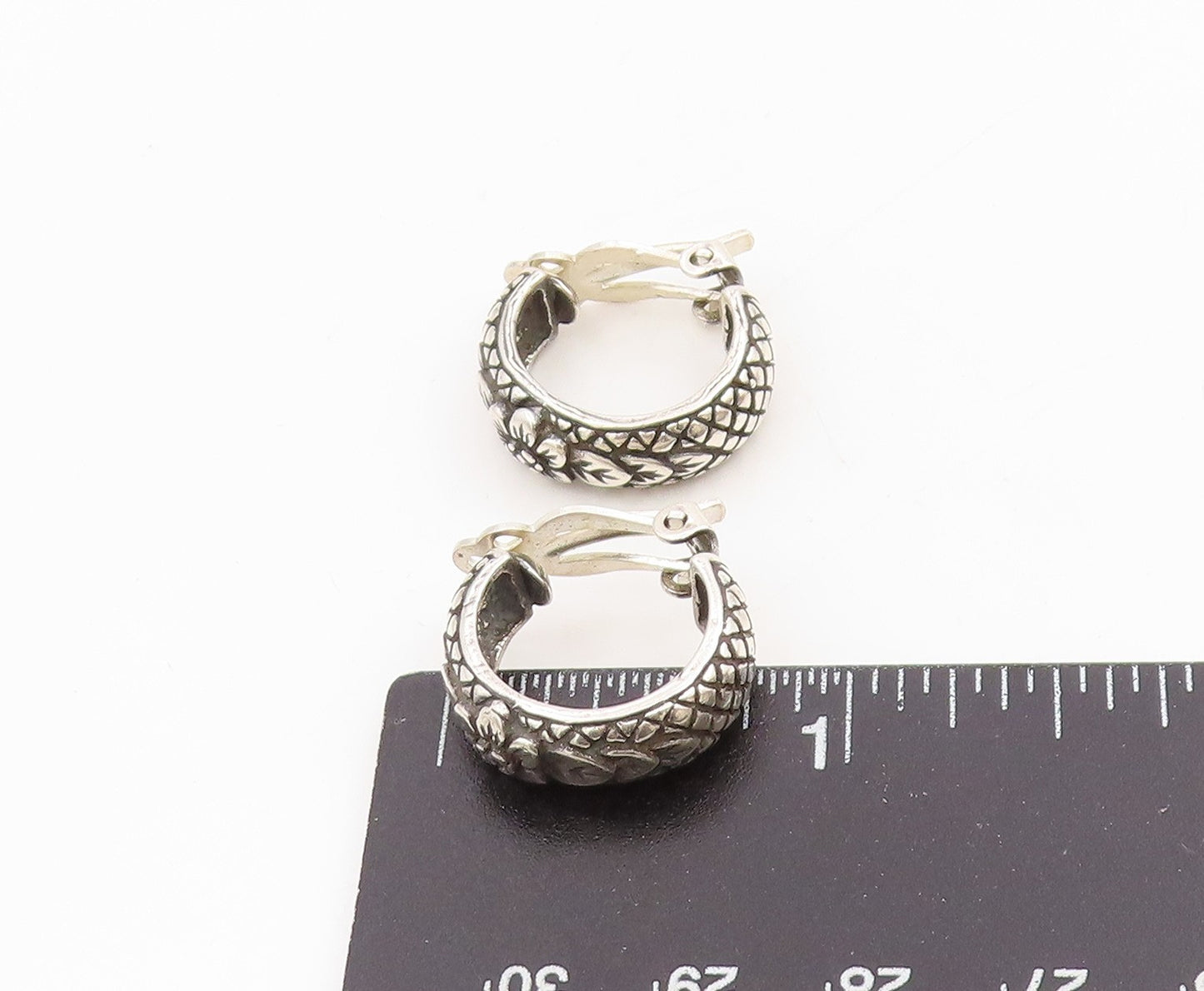925 Sterling Silver Vintage Earrings STEPHEN DWECK Floral Hoop Clip On  EG13788