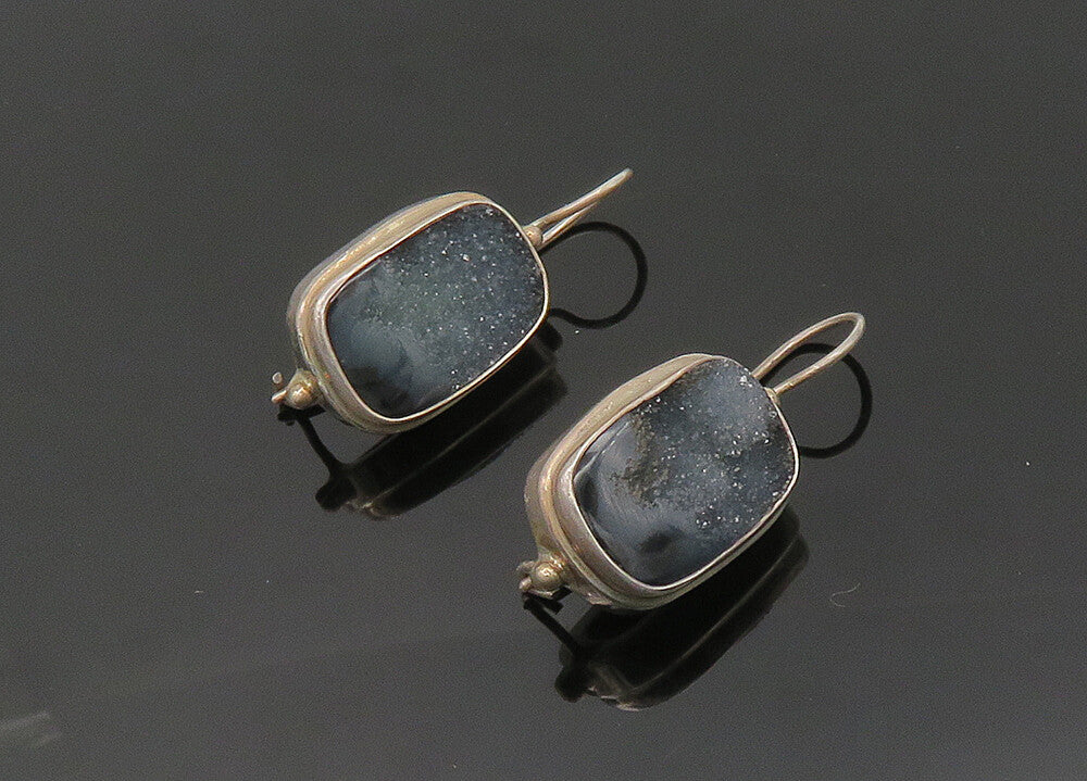SARDA 925 Sterling Silver  Vintage Druzy Stone Shiny Drop Earrings  EG9948