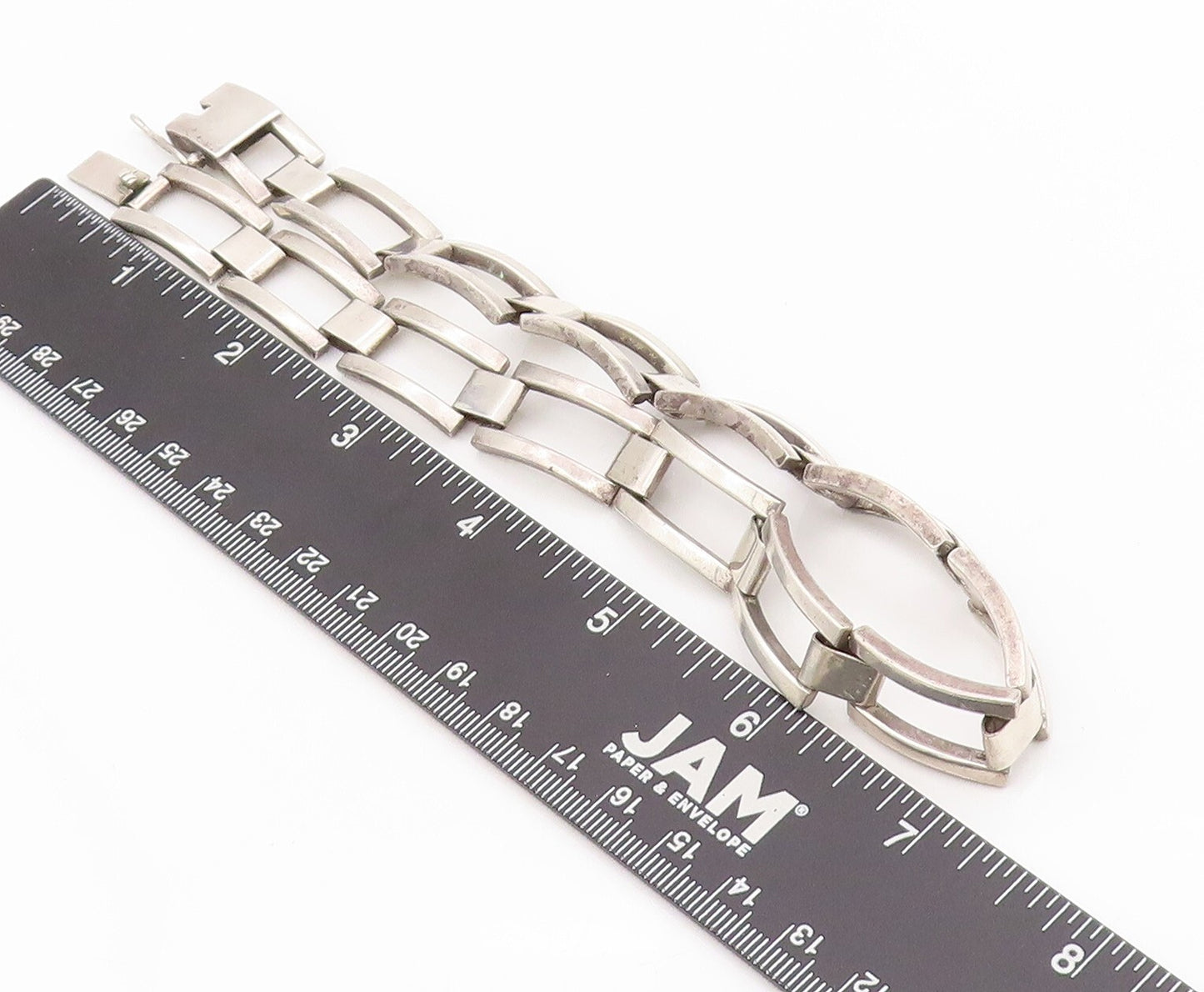 925 Sterling Silver Vintage Necklace MEXICO Brutalist Rectangle Choker  NE4443
