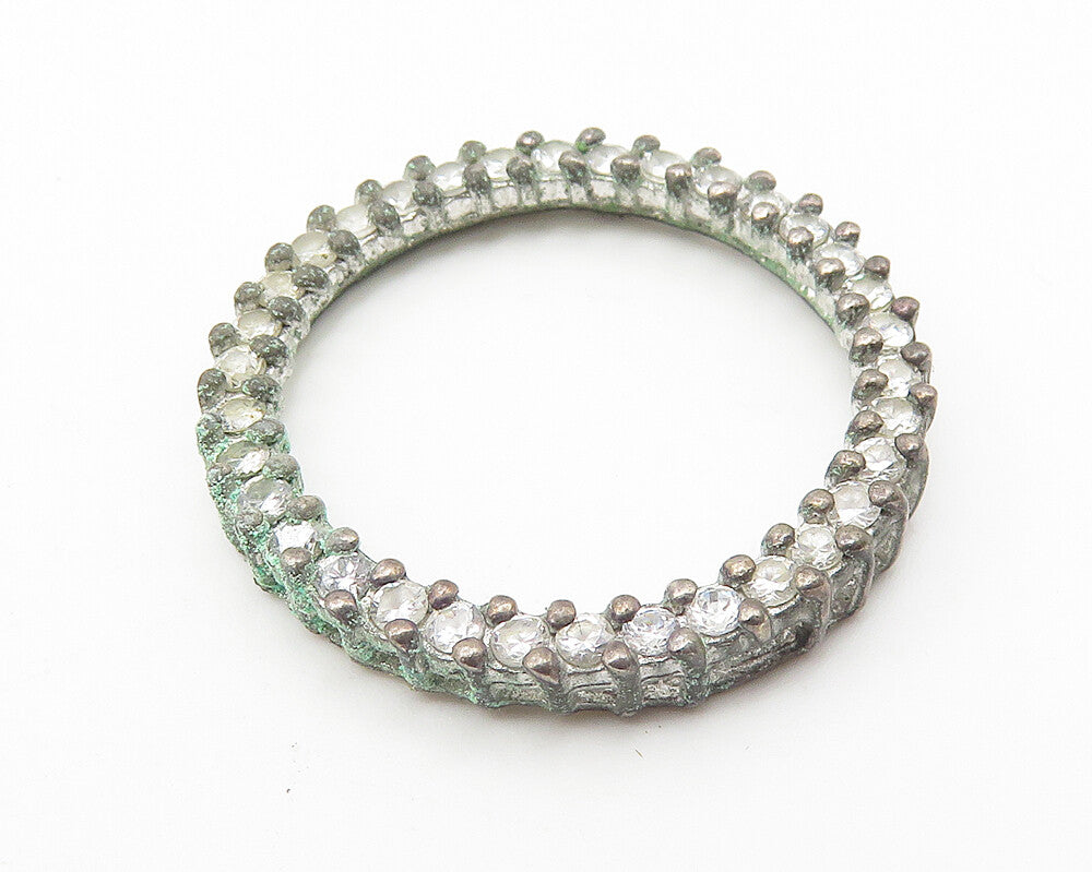 925 Sterling Silver  Vintage White Topaz Open Circle Slide Pendant  PT8269