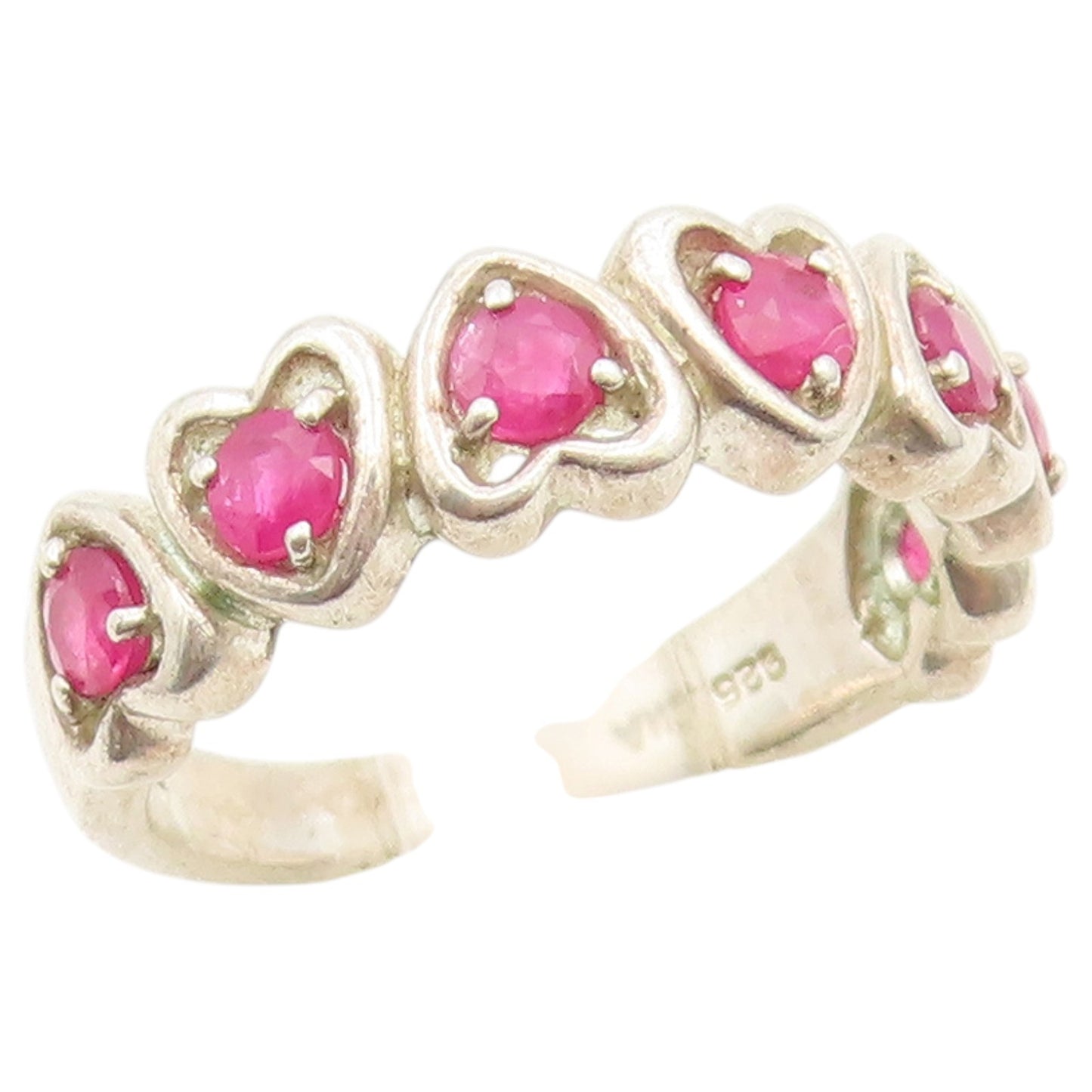 925 Sterling Silver Vintage Ring Elegant Ruby Love Heart Band  Sz 6  RG36603