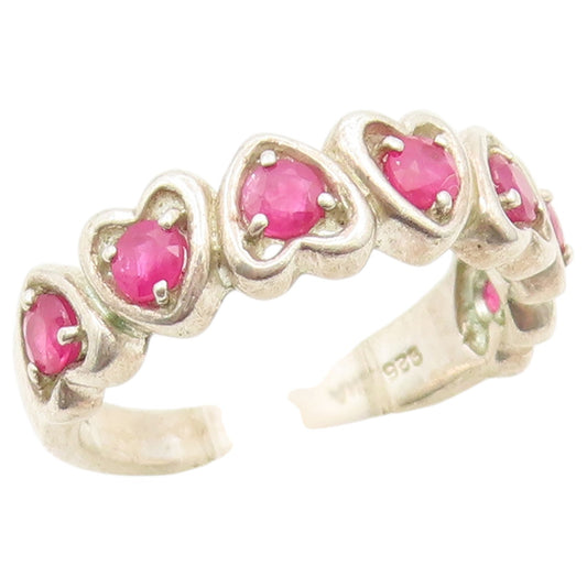 925 Sterling Silver Vintage Ring Elegant Ruby Love Heart Band  Sz 6  RG36603