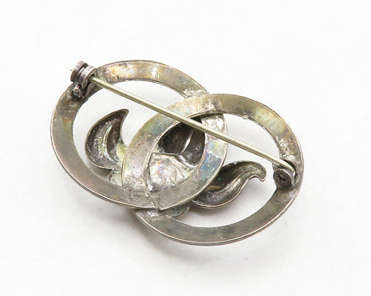 925 Sterling Silver  Vintage Dark Tone Flower Open Circles Brooch Pin  BP4953