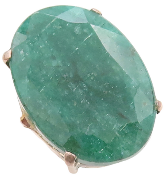 925 Sterling Silver Vintage Ring Minimalist Large Oval Green Gem Sz 8.5 RG29189