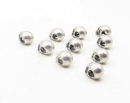 925 Sterling Silver  Vintage Lot Of 11 Shiny Skull Head Slide Pendants  PT9513