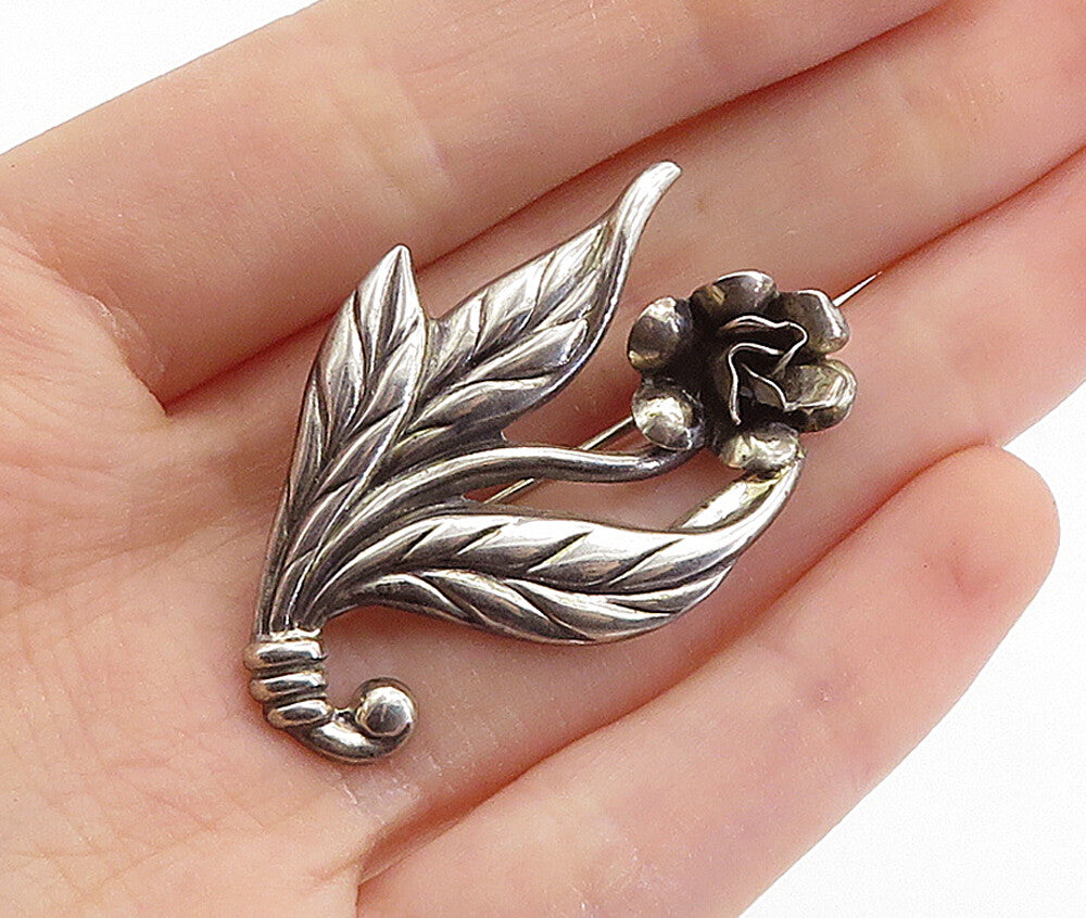 925 Sterling Silver Vintage Petite Sculpted Single Flower Brooch Pin BP2680