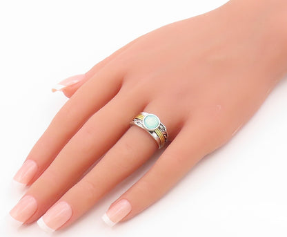 925 Sterling Silver Vintage Ring Two Tone Quartz Leafy Vine Band  Sz 7  RG36245