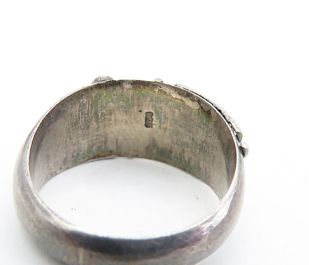 925 Sterling Silver  Vintage Dark Tone Circle Patterned Band Ring Sz 6  RG5138