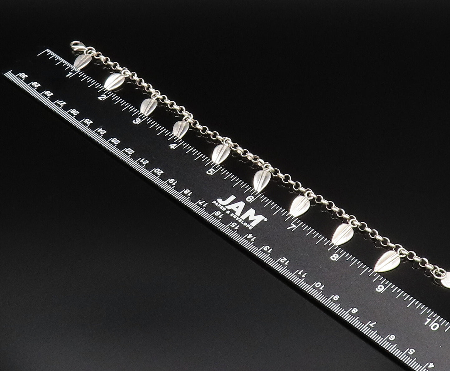 RLM STUDIO 925 Silver  Vintage Polished Leaf Charm Rolo Chain Bracelet  BT9575