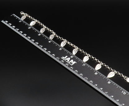 RLM STUDIO 925 Silver  Vintage Polished Leaf Charm Rolo Chain Bracelet  BT9575