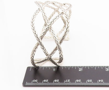925 Sterling Silver Vintage Bracelet Cutout Breaded Ropes Woven Cuff  BT11357