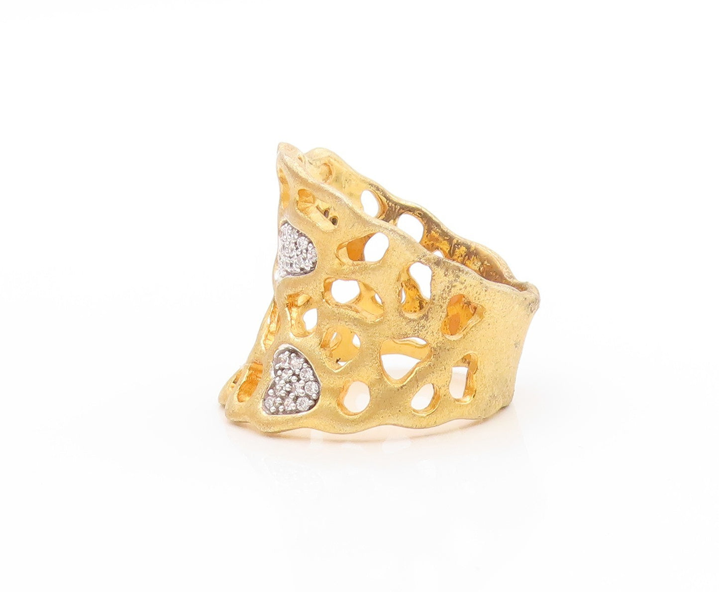 925 Sterling Silver Vintage Ring Gold Plated CZ Open Work Band  Sz 7  RG33721