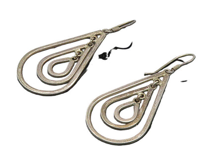 MEXICO 925 Silver  Vintage Dark Tone Graduated Open Tear Drop Earrings  EG9113