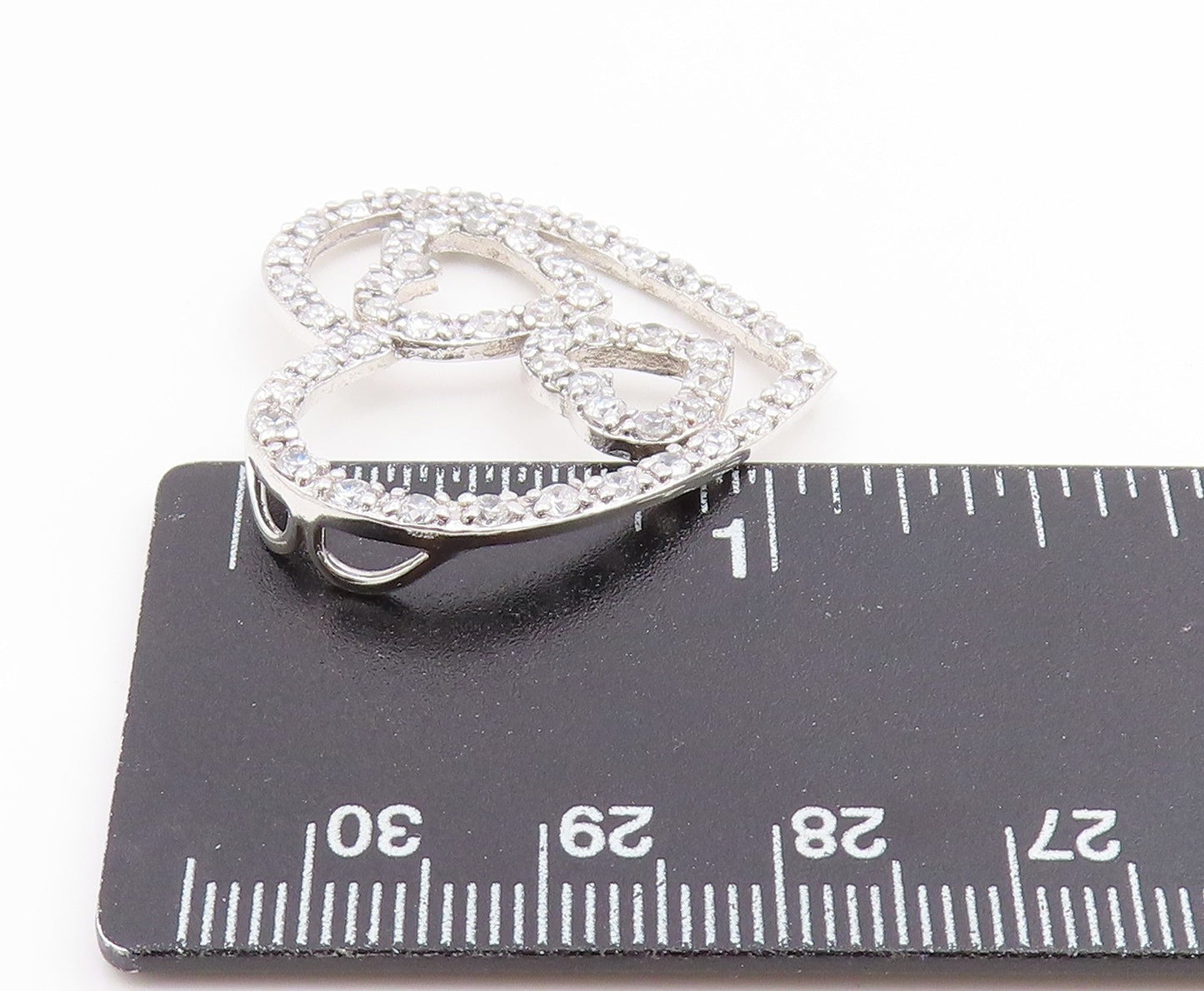 925 Sterling Silver Vintage Pendant CZ Intertwined Love Hearts Outline  PT25982