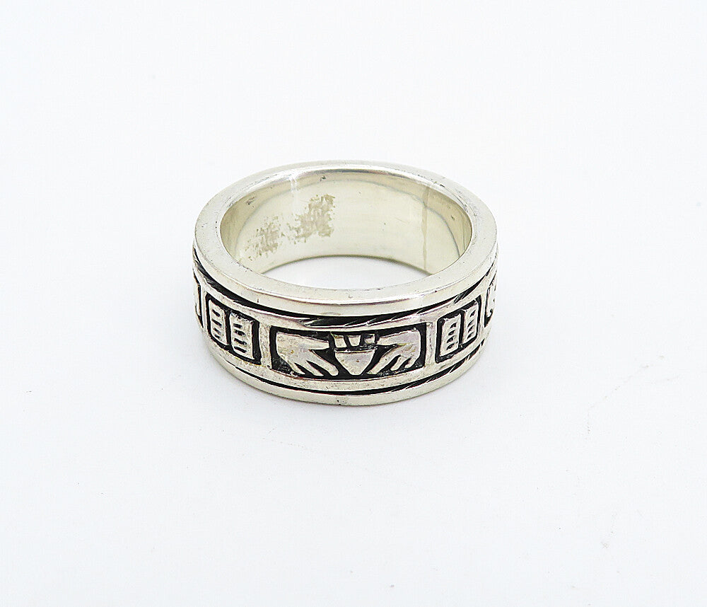 925 Sterling Silver  Vintage Shiny Claddagh Spinning Band Ring Sz 6  RG4471
