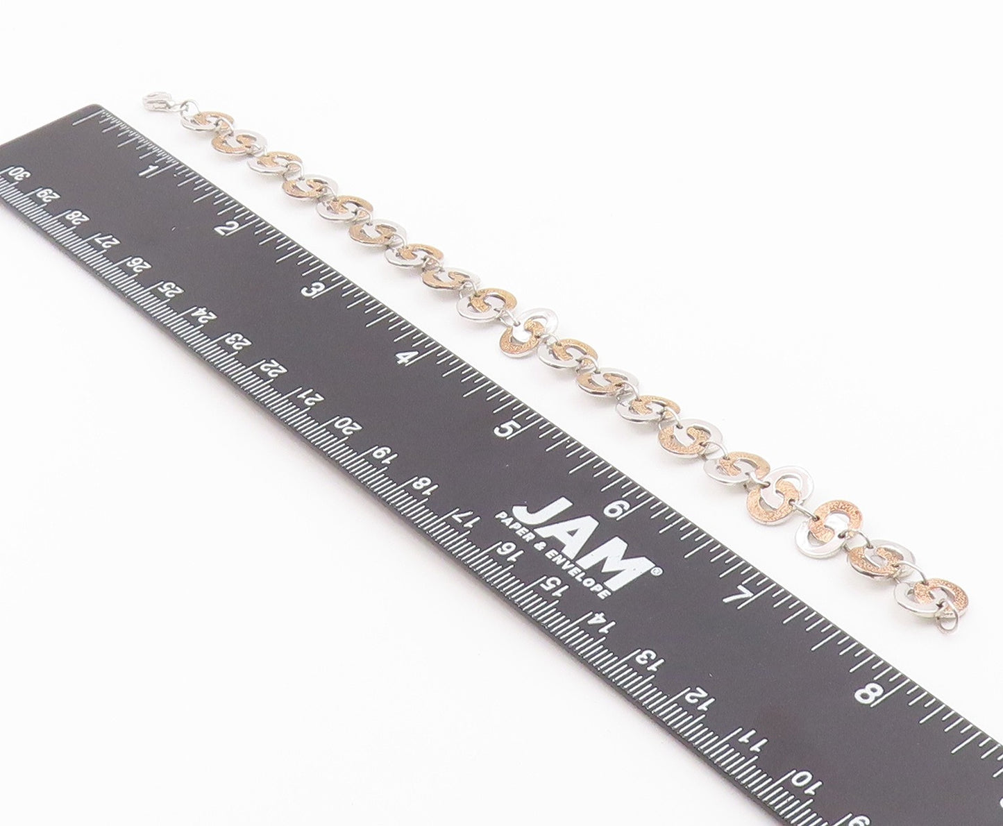 925 Sterling Silver Vintage Bracelet Two Tone Interlocking Circles Link  BT12200