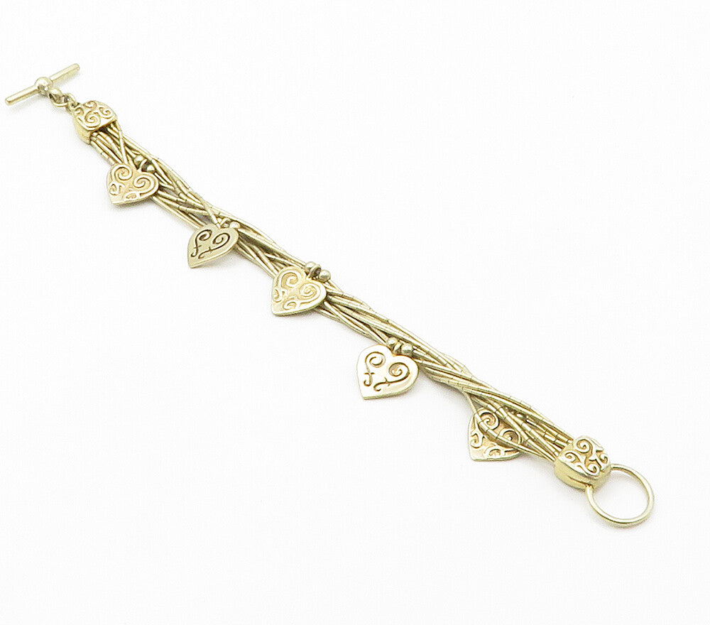 SHUBE 925 Sterling Silver Vintage Love Heart Multi Strand Chain Bracelet BT6004