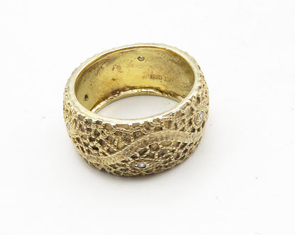 925 Sterling Silver  Vintage Topaz Accented Textured Band Ring Sz 8.5  RG9812