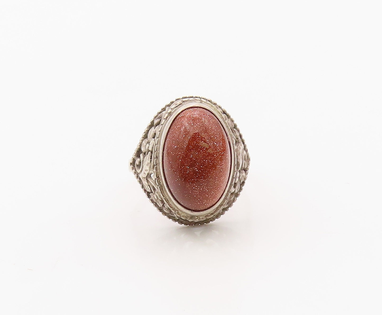 925 Sterling Silver Vintage Ring EAST EUROPE Classic Goldstone Band Sz 8 RG36394