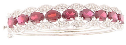 925 Sterling Silver Vintage Bracelet Oval Ruby & CZ Triple Row Bangle  BT11393