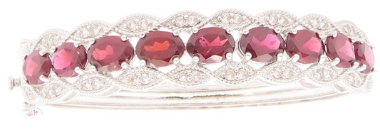 925 Sterling Silver Vintage Bracelet Oval Ruby & CZ Triple Row Bangle  BT11393
