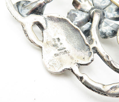 925 Sterling Silver  Vintage Antique Sculpted Flower Swirl Brooch Pin  BP1733