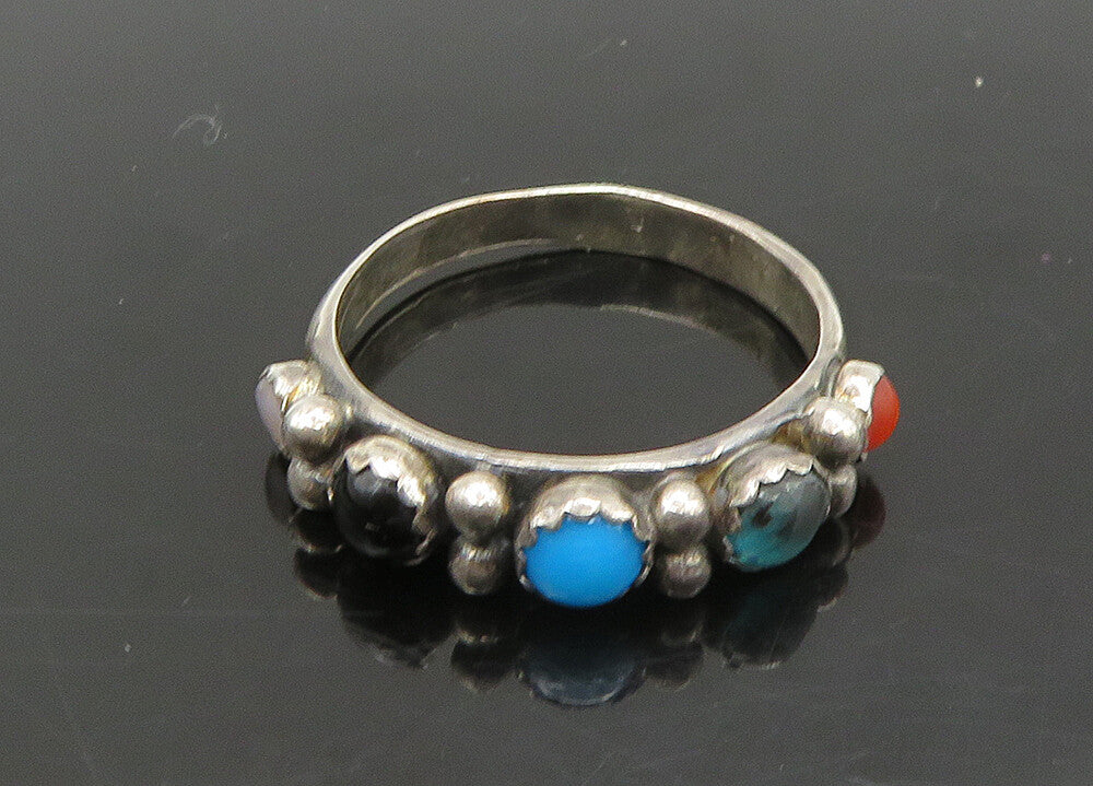 SOUTHWESTERN 925 Silver Vintage Turquoise & Multi Stone Ring Sz 7 RG23098