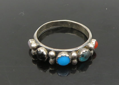 SOUTHWESTERN 925 Silver Vintage Turquoise & Multi Stone Ring Sz 7 RG23098