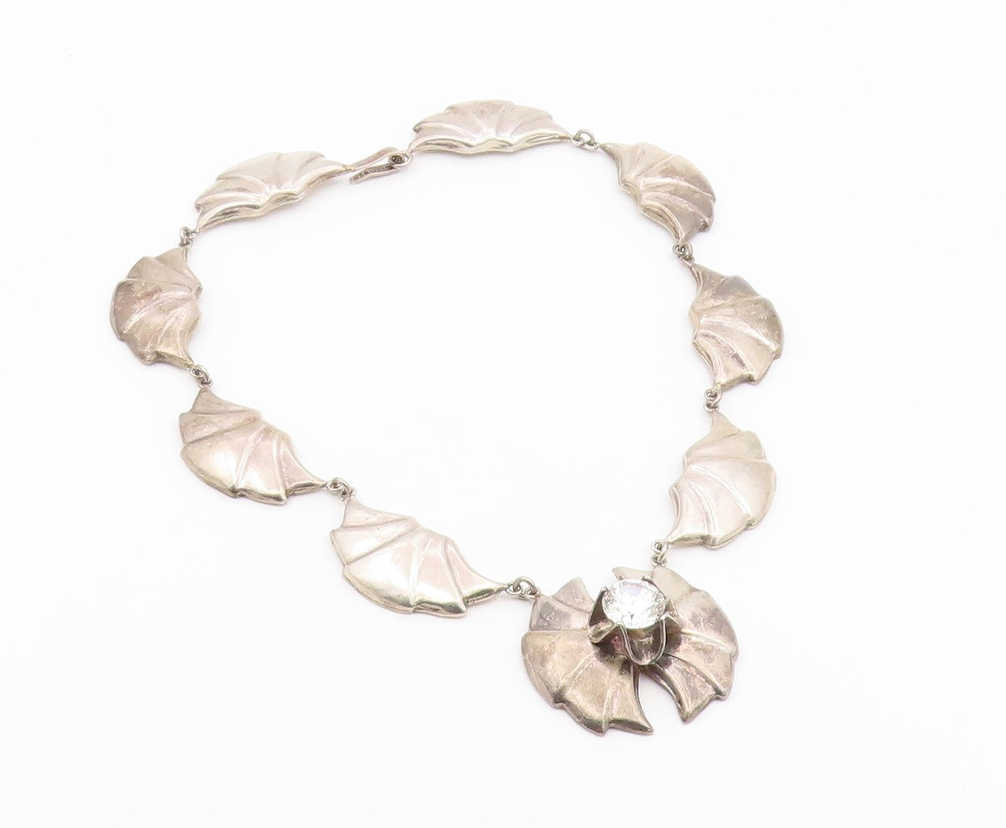 925 Sterling Silver  Vintage Solitaire Cubic Zirconia Wings Necklace  NE3897