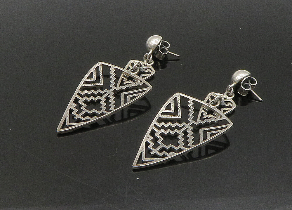 925 Sterling Silver  Vintage Shiny Open Pattern Dangle Earrings  EG11347